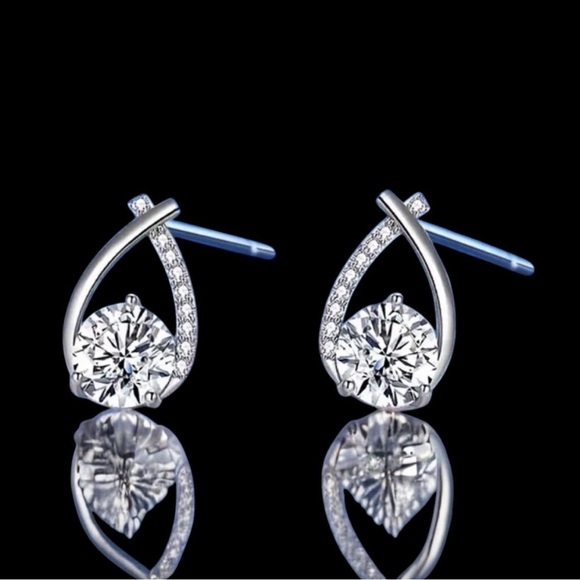 Silver Teardrop Earrings with Crystals - Picture 3 of 4